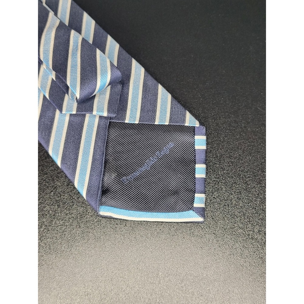 Ermenegildo Zegna‎ Men's Necktie Navy Light Blue White Stripe Excellent